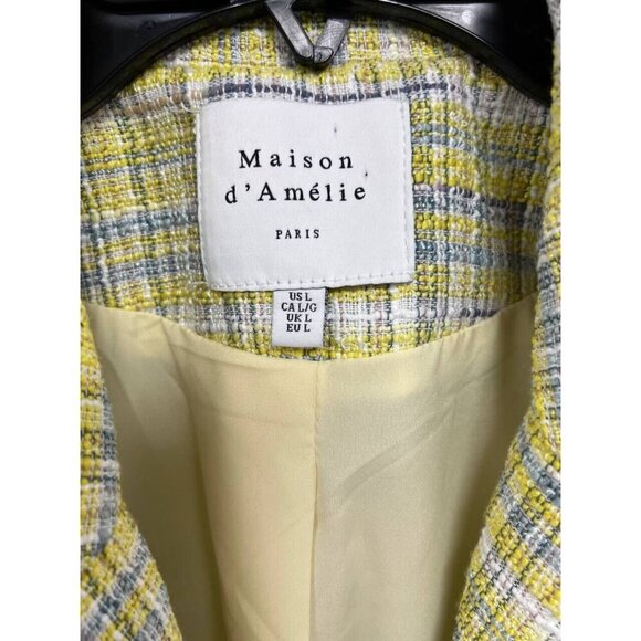 Maison d'Amelie Paris Tweed Buttons Short Sleeve Blazer Jacket Yellow Multi,L - Picture 3 of 7